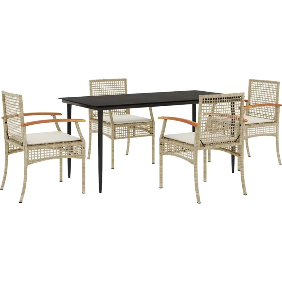 vidaXL 5-delige Tuinset met kussens poly rattan beige, foto 3