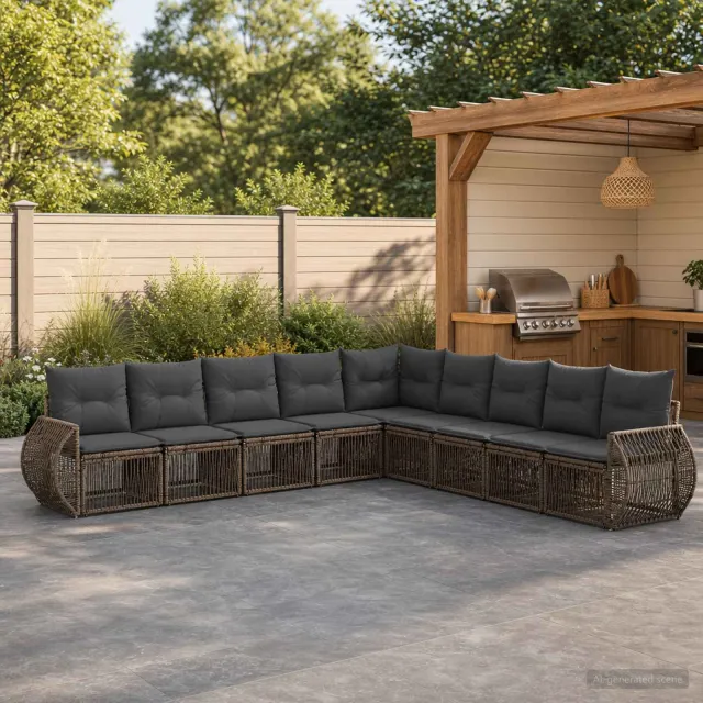 vidaXL Tuinbankenset 9 st 9-zits Grijs en Donkergrijs poly rattan