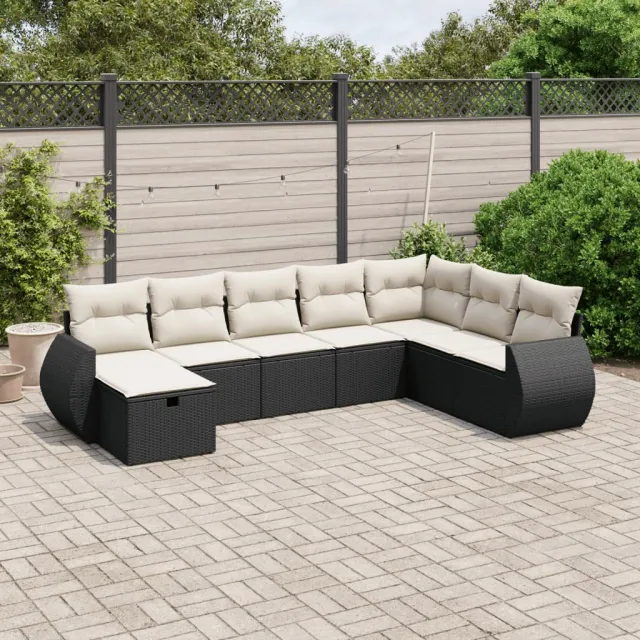 vidaXL 8-delige Loungeset met kussens poly rattan zwart, foto 2