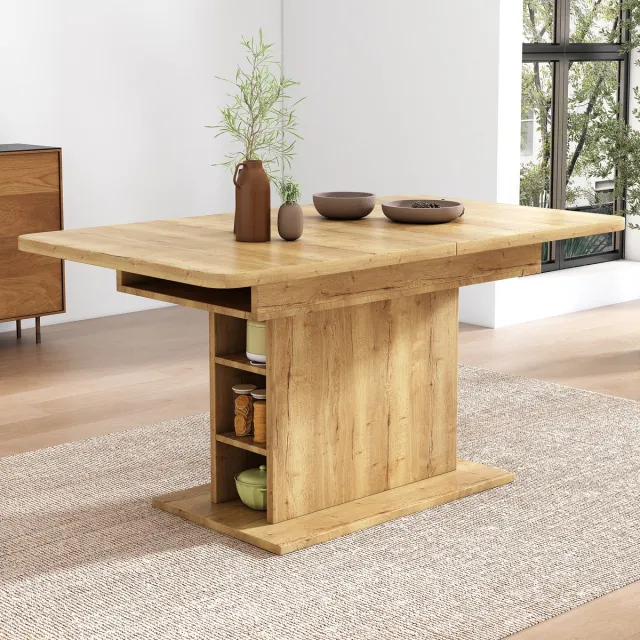 Sweiko Eettafel - Uitschuifbaar - Met opbergruimte - Rechthoek - Natuurlijk