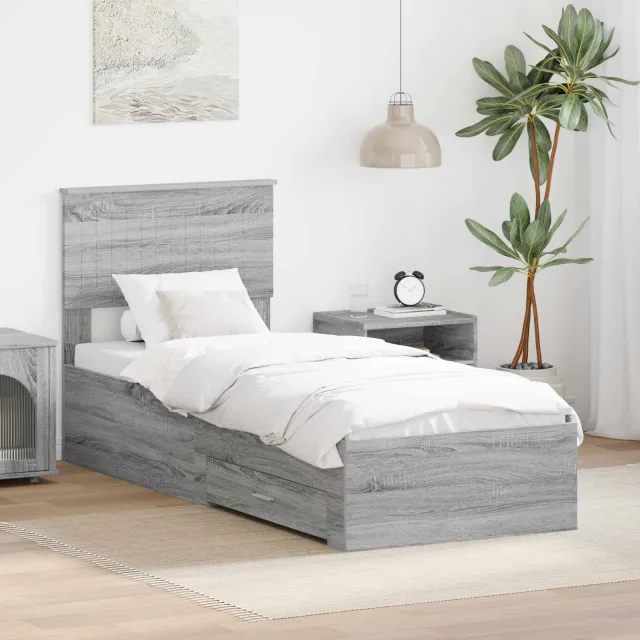 vidaXL Bedframe Grijs Sonoma 75 x 190 cm Bewerkt hout