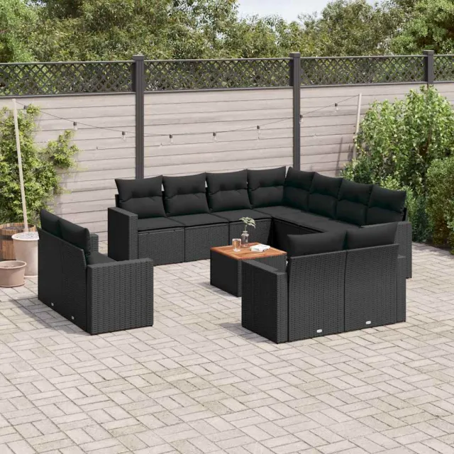 vidaXL 12-delige Loungeset met kussens poly rattan zwart, foto 2