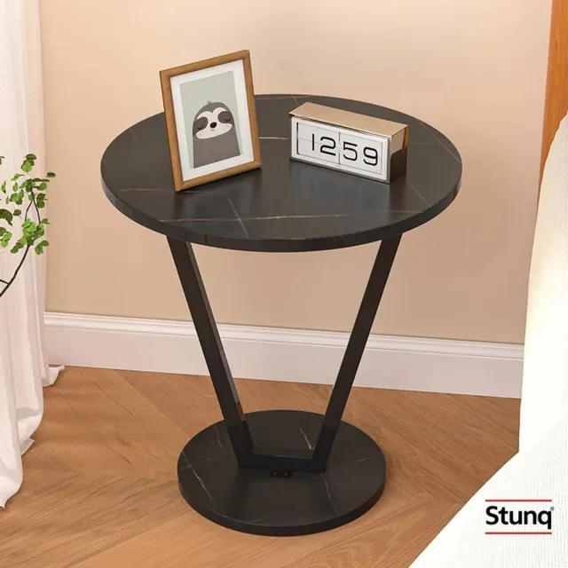 Stunq Ronde bijzettafel met zwart marmerlook blad en V-poten