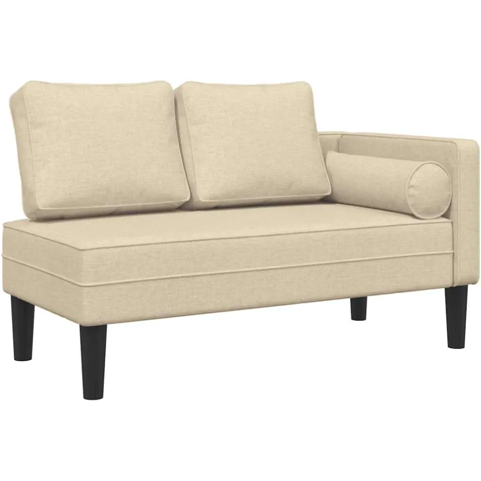 vidaXL Chaise longue met kussens stof crèmekleurig, foto 3