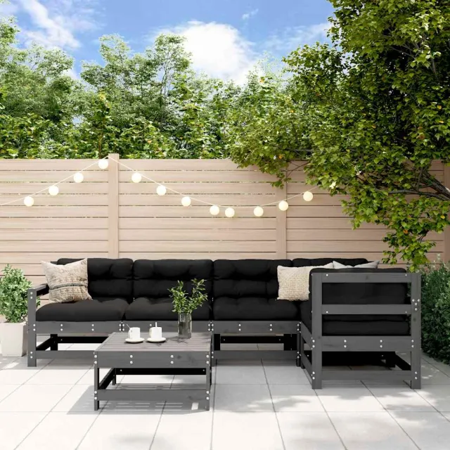vidaXL 6-delige Loungeset massief grenenhout grijs, foto 2