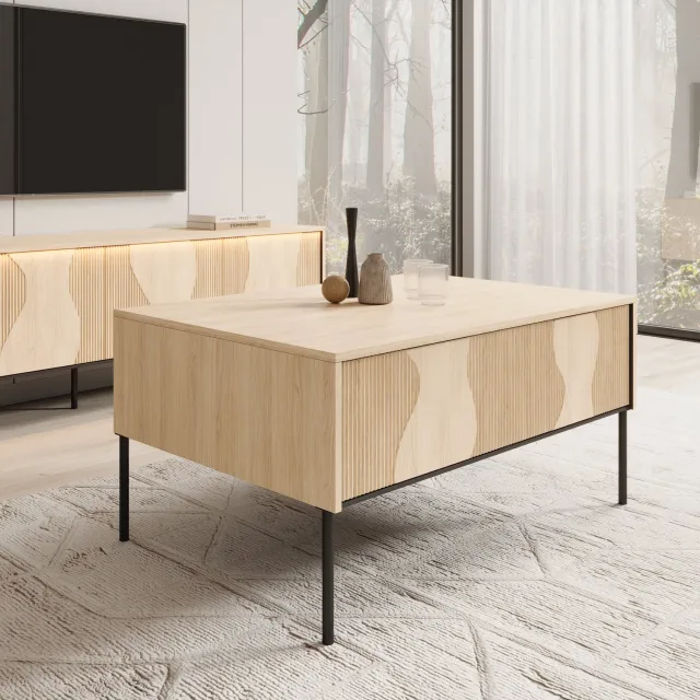 MEUBELLA Fontello - Salontafel - Eikenpatroon - 100x70x51 cm Bruin