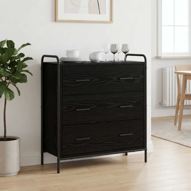 vidaXL Dressoir Zwart eiken 97 x 33 x 81 cm Bewerkt hout, foto 2