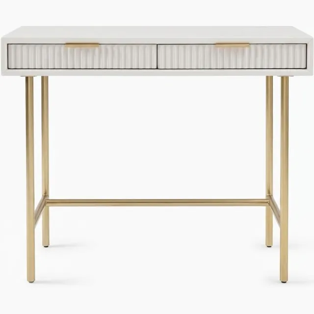 Triumpunpre Bureau Voor Thuiswerk - Compact Schrijftafel Met 2 Lades - Stevig Metalen Frame - Geschikt Voor Thuiskantoor - Slaapkamer En Kleine Ruimtes Wit