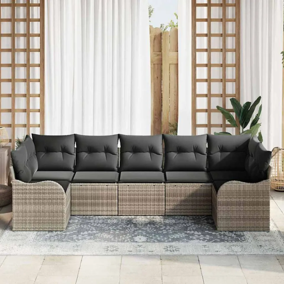 vidaXL Tuin Sofa Set met kussen 7 pcs Lichtgrijs Poly riet, foto 3
