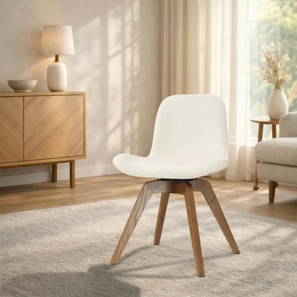 Nolon Noor-Fé draaibare eetkamerstoel rib beige - walnoot houten onderstel, foto 2