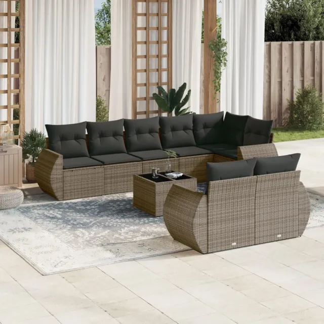 vidaXL 9-delige Loungeset met kussens poly rattan grijs, foto 2