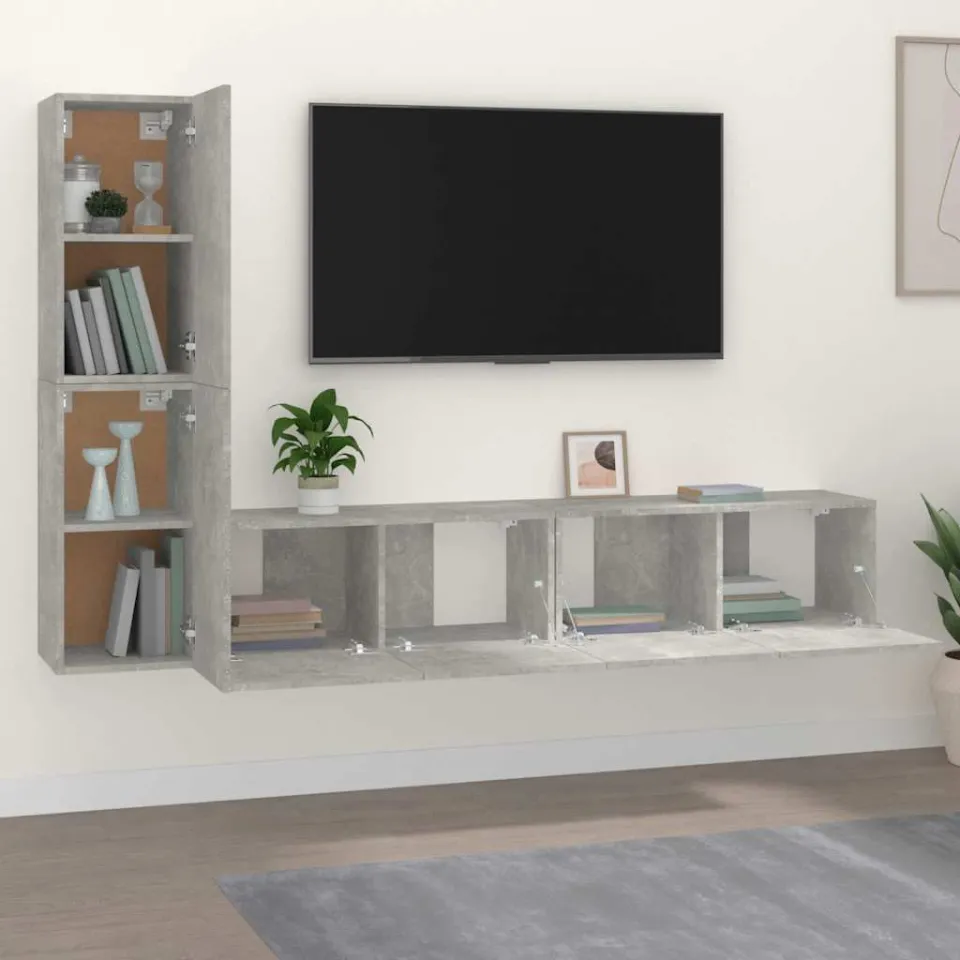 vidaXL 4-delige Tv-meubelset bewerkt hout betongrijs grijs, foto 4