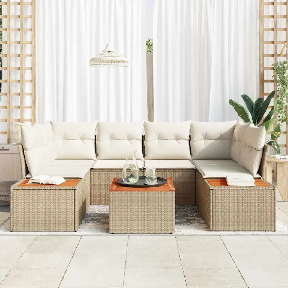 vidaXL Tuin Sofa Set 7 st Beige Poly riet, foto 2