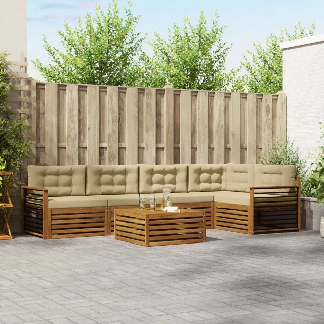 vidaXL Buiten bankenset 6 st 5-zits Natuurlijk en Beige