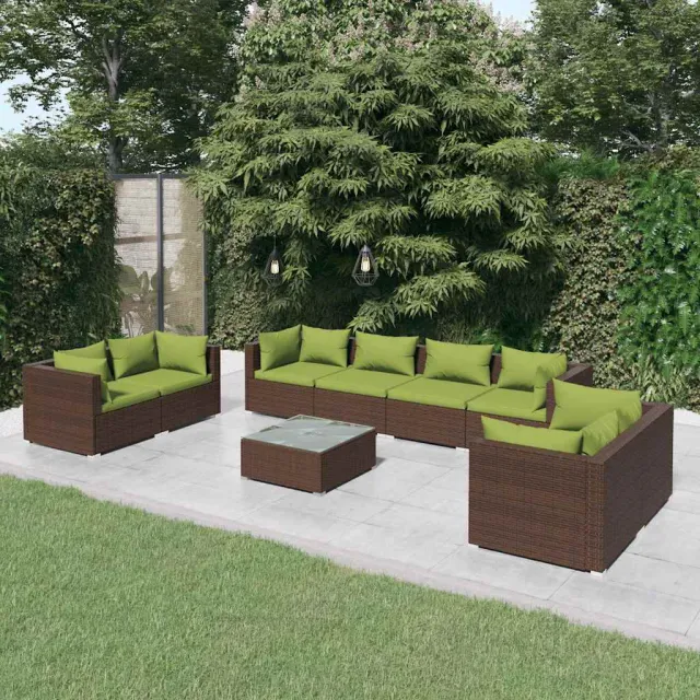 vidaXL 8-delige Loungeset met kussens poly rattan bruin, foto 2