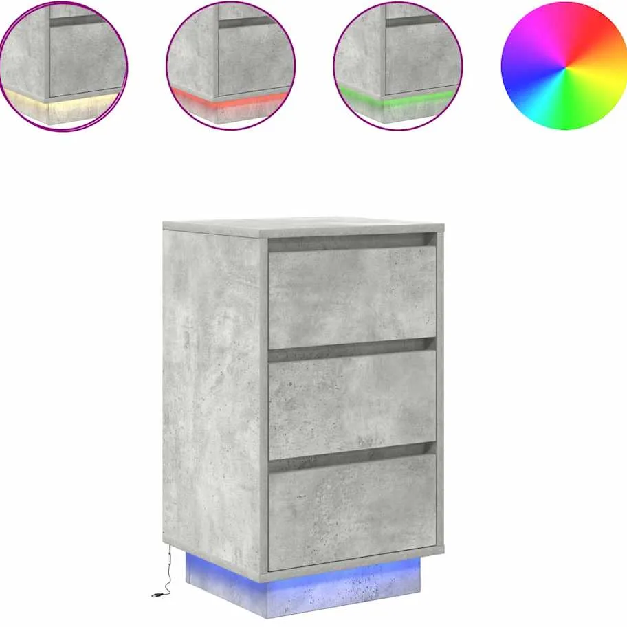 vidaXL Nachtkastje met LED-verlichting 38x34x65 cm betongrijs bruin, foto 4
