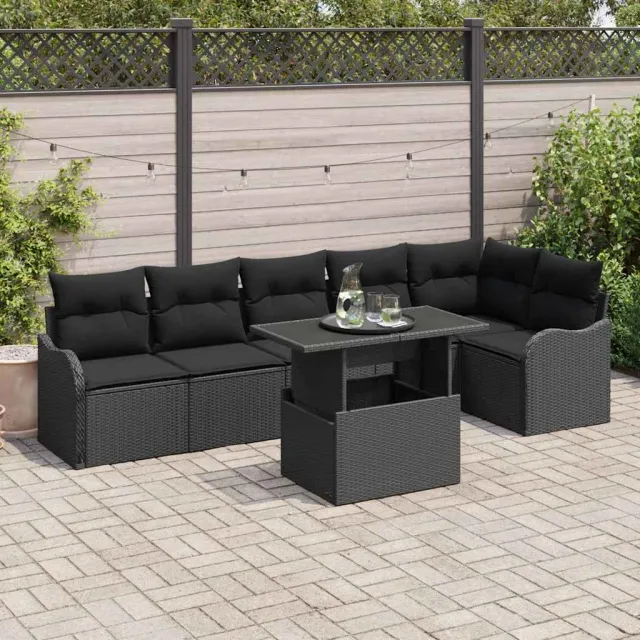 vidaXL Bankstel 7 st Zwart Poly riet, foto 2
