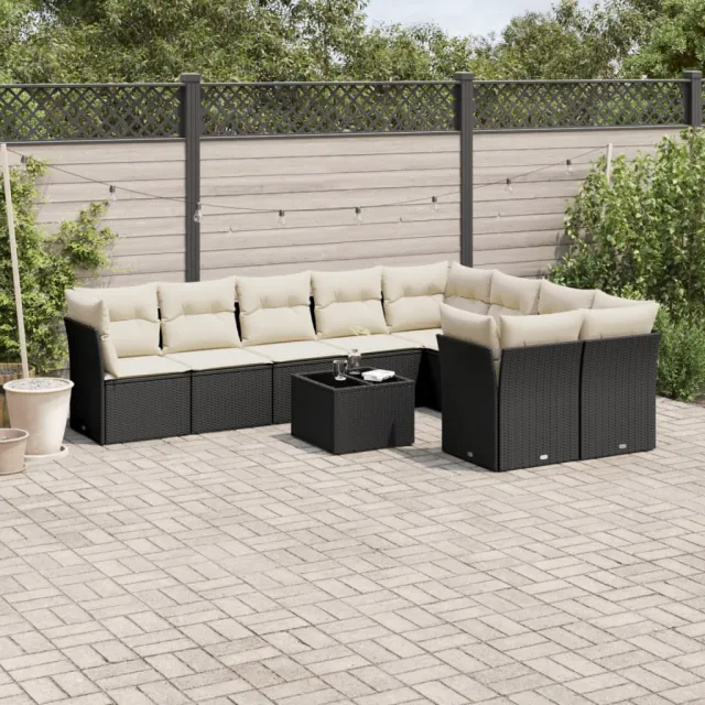 vidaXL 10-delige Loungeset met kussens poly rattan zwart, foto 2