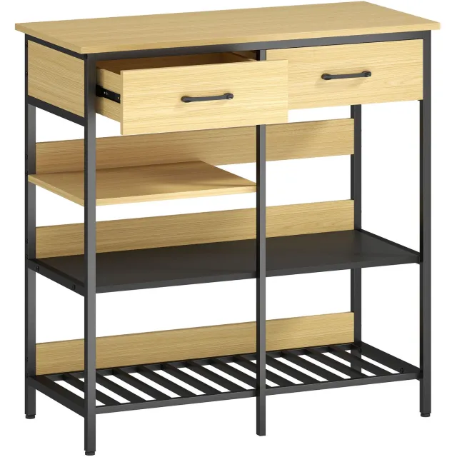 Homona Sideboard met 2 lades en 3 open vakken - Industrieel ontwerp - Met verstelbare voetjes - 90 x 40 x 91 cm - Natuurhout/Zwart Bruin