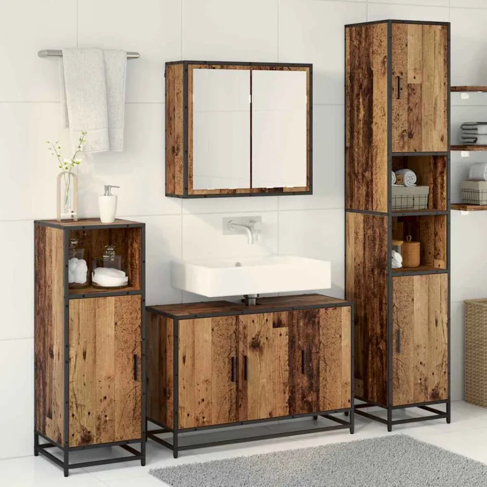 vidaXL Badkamermeubelset 3 st Oud Hout 90 x 33 x 60 cm Bewerkt hout bruin, foto 3