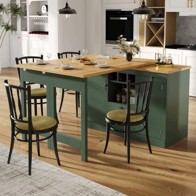 MEUNIQ uitschuifbare bartafel 120-180 x 40 x 76 cm met opbergruimte, wijnrek en verstelbare vakken, multifunctionele statafel voor eetkamer, woonkamer en homeoffice Antique Green