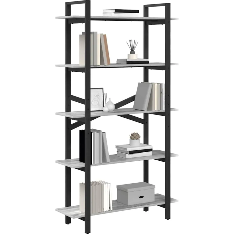 vidaXL Boekenkast 5-laags 100 x 33,5 x 178 cm Bewerkt hout grijs