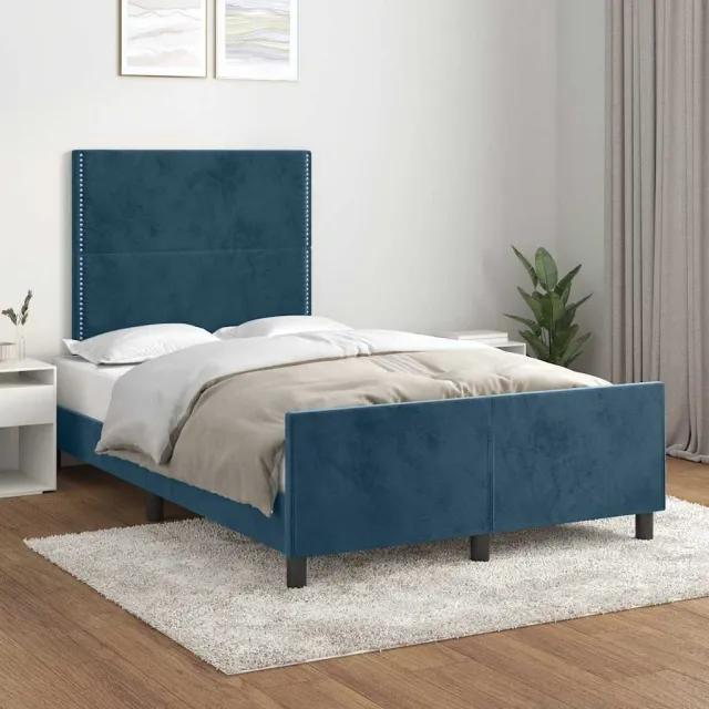 vidaXL Bedframe zonder matras 120x190 cm fluweel donkerblauw blauw