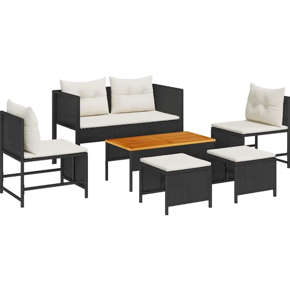 vidaXL Tuinbankenset 6 st Zwart en Crème poly rattan