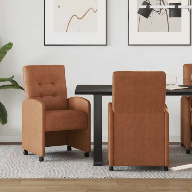 vidaXL Eetkamerstoelen met Wieltjes 2 st Kunstleer Bruin, foto 2