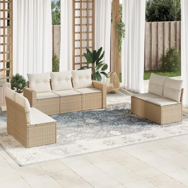 vidaXL 7-delige Loungeset met kussens poly rattan beige, foto 2
