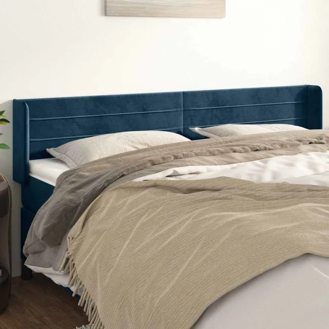 vidaXL Hoofdbord met randen 183x16x78/88 cm fluweel donkerblauw blauw
