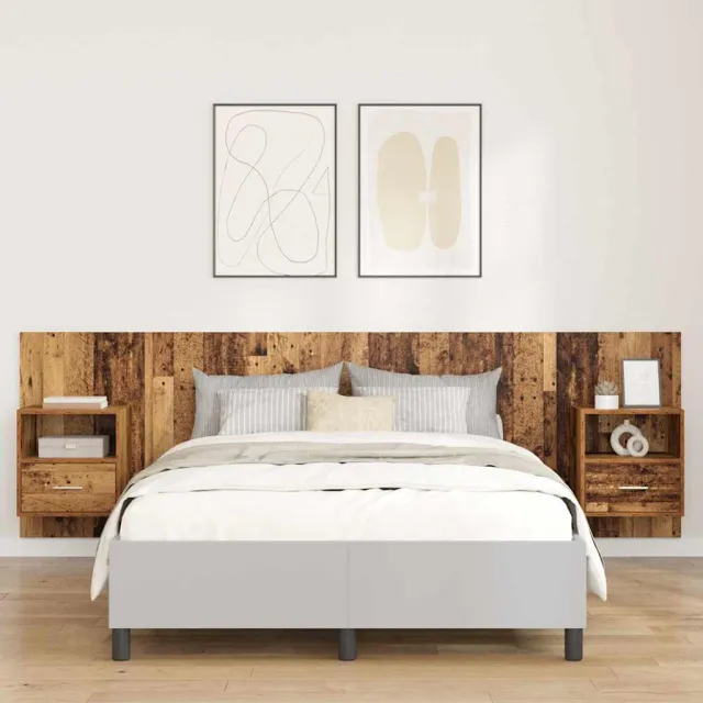 vidaXL Hoofdbord Met Kast 3 st Oud Hout Bewerkt hout Bruin