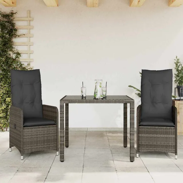 vidaXL 3-delige Bistroset met kussens poly rattan grijs, foto 2