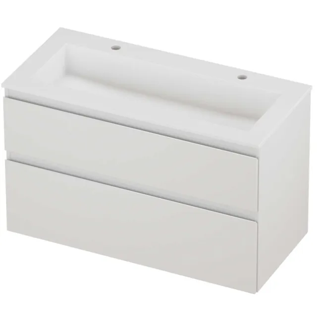 Proline Aristo Badmeubelset Polystone Elegant 2 Kraangaten 100x46x62 cm Mat White Glans Wit
