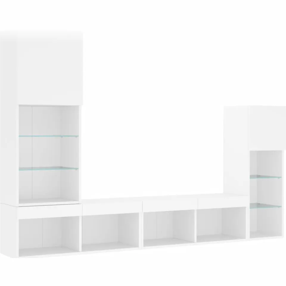vidaXL 4-delige Tv-wandmeubelset met LED-verlichting bewerkt hout wit