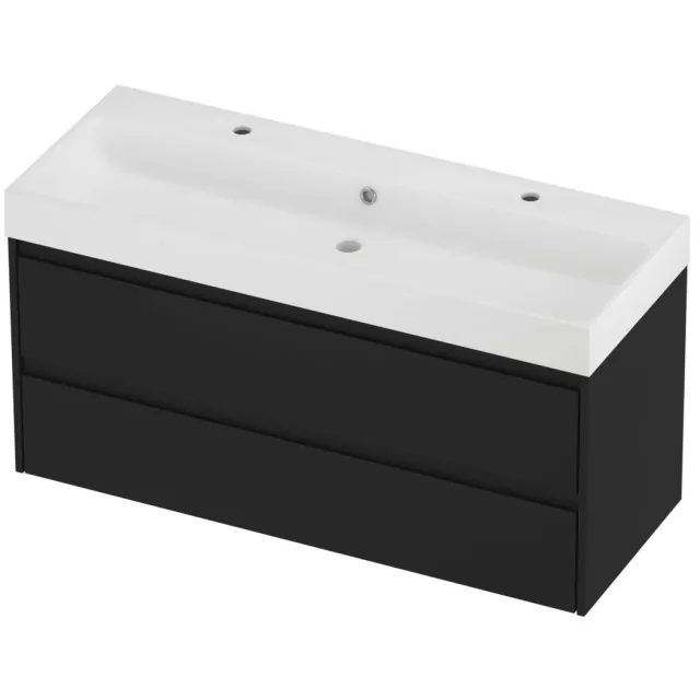 Proline Podium Badmeubelset Polystone Loft 2 Gaten 120x46x62 cm Mat White Mat Zwart