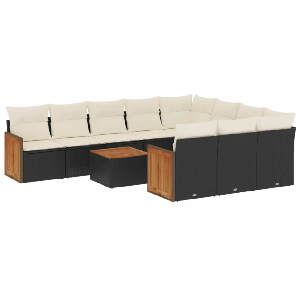 vidaXL 11-delige Loungeset met kussens poly rattan zwart