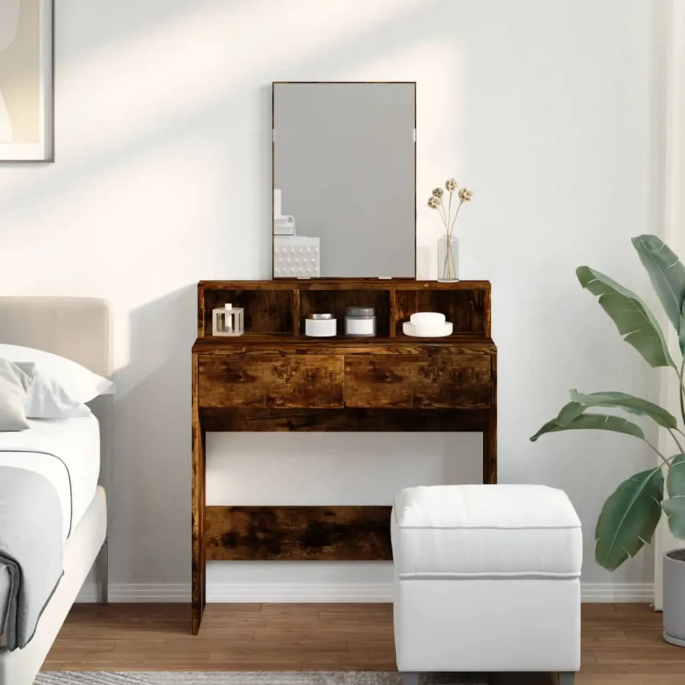 vidaXL Kaptafel met spiegel 80x41x144,5 cm gerookt eikenkleurig, foto 2