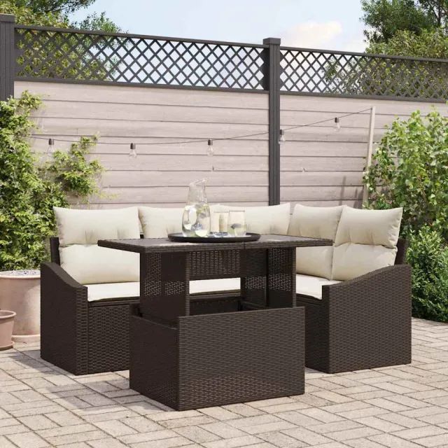 vidaXL Tuin Sofa Set 5 st Bruin en Crème poly rattan