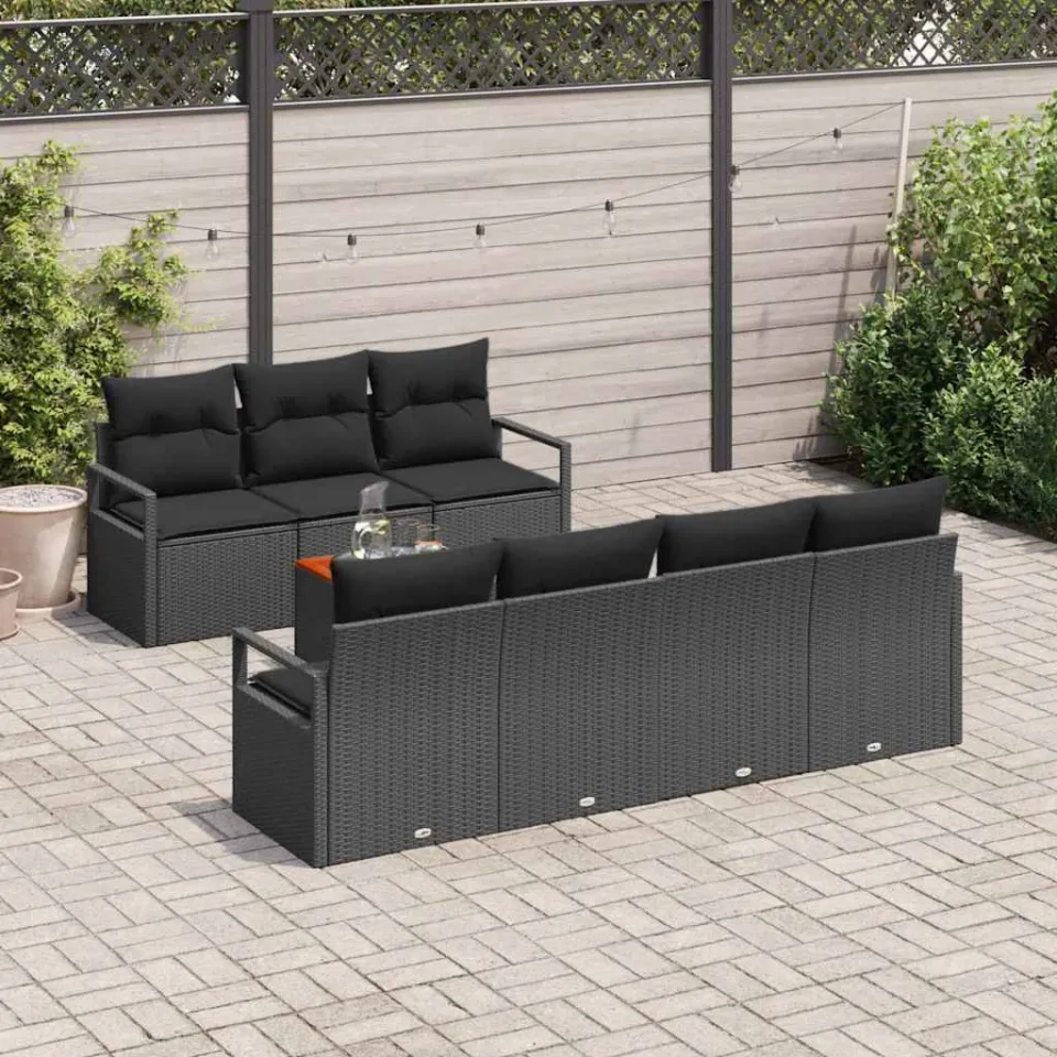 vidaXL Tuinbankenset 8 st Zwart poly rattan, foto 3