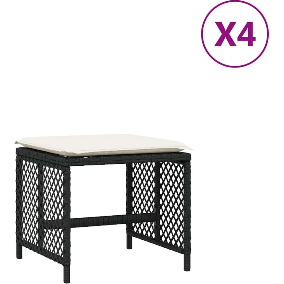 vidaXL Tuinkrukken 4 st met kussens 41x41x36 cm poly rattan zwart, foto 3