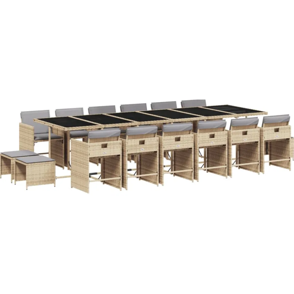 vidaXL 17-delige Tuinset met kussens poly rattan gemengd beige, foto 3