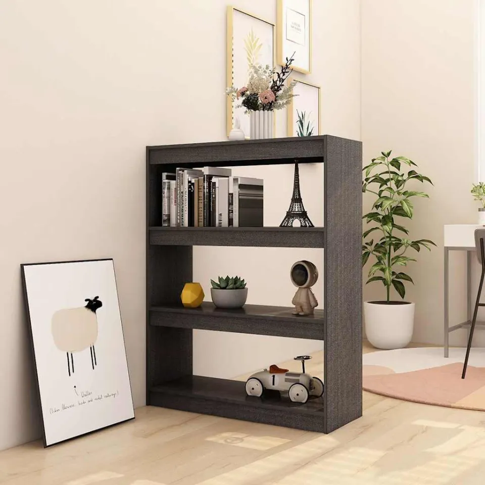 vidaXL Boekenkast/kamerscherm 100x30x103 cm massief grenenhout grijs, foto 3
