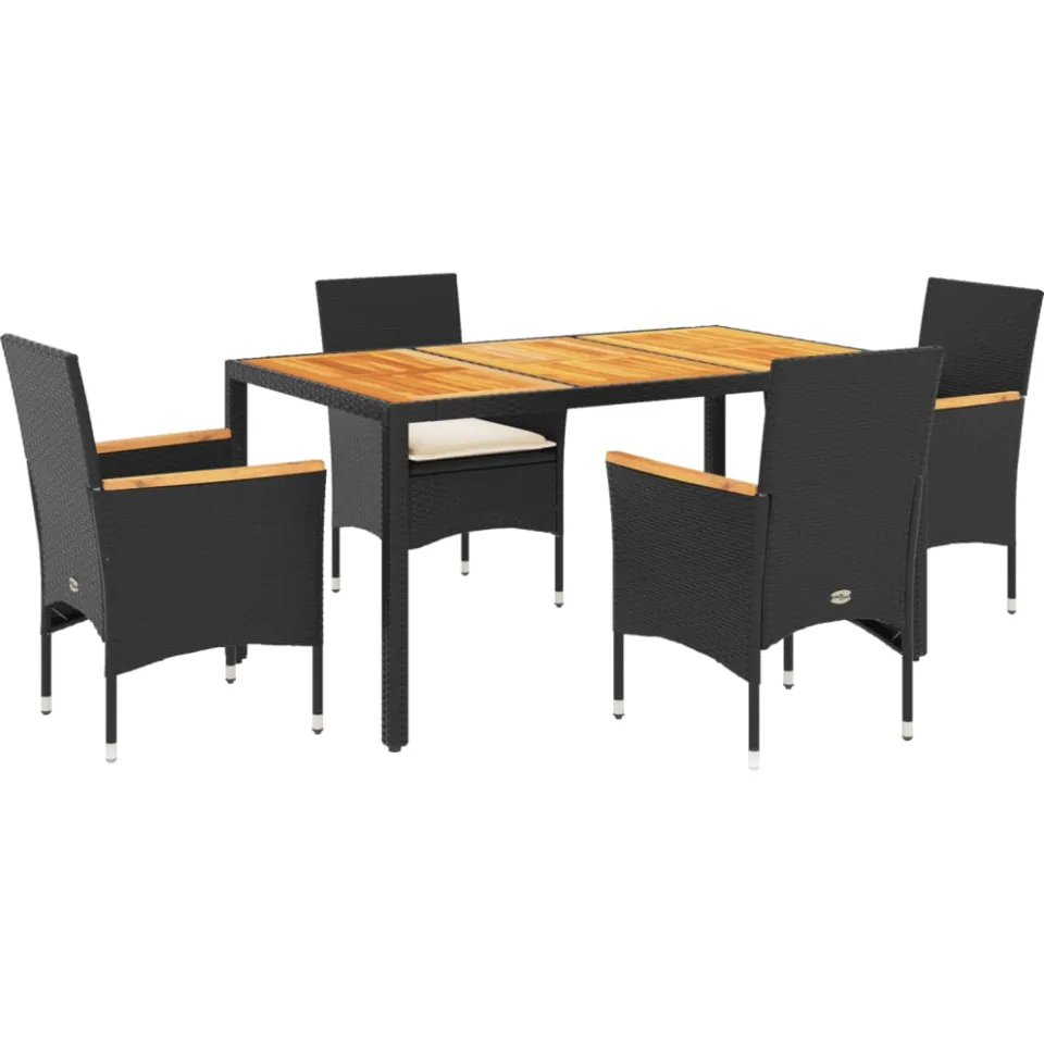 vidaXL 5-delige Tuinset met kussens poly rattan en acaciahouta zwart, foto 3