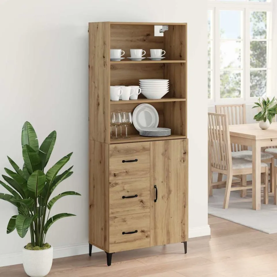 vidaXL Hoge kast Artisan Eiken 69,5 x 34 x 180 cm Bewerkt hout, foto 4