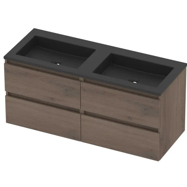 Basic-Line Aura 46 Badmeubelset Acryl 120x46x54 cm A46mzedo2x600 Dusk Oak Mat Zwart
