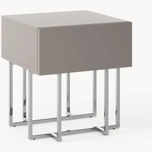 Westwing Collection Houten nachtkastje Joe Taupe, Zilverkleurig