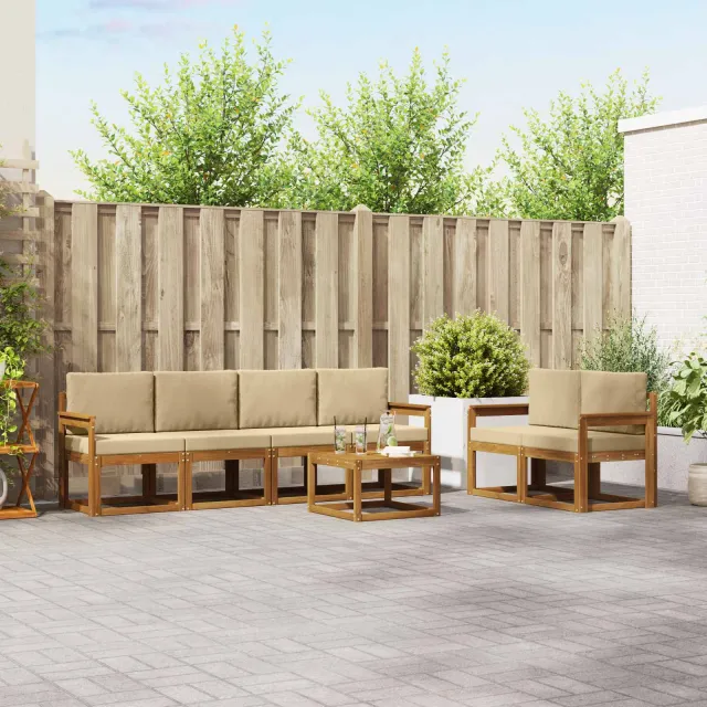 vidaXL Buiten bankenset 7 st 6-zits Natuurlijk en Beige