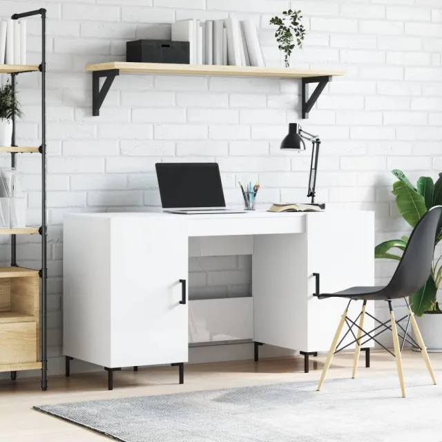 vidaXL Bureau 140x50x75 cm bewerkt hout hoogglans wit, foto 2
