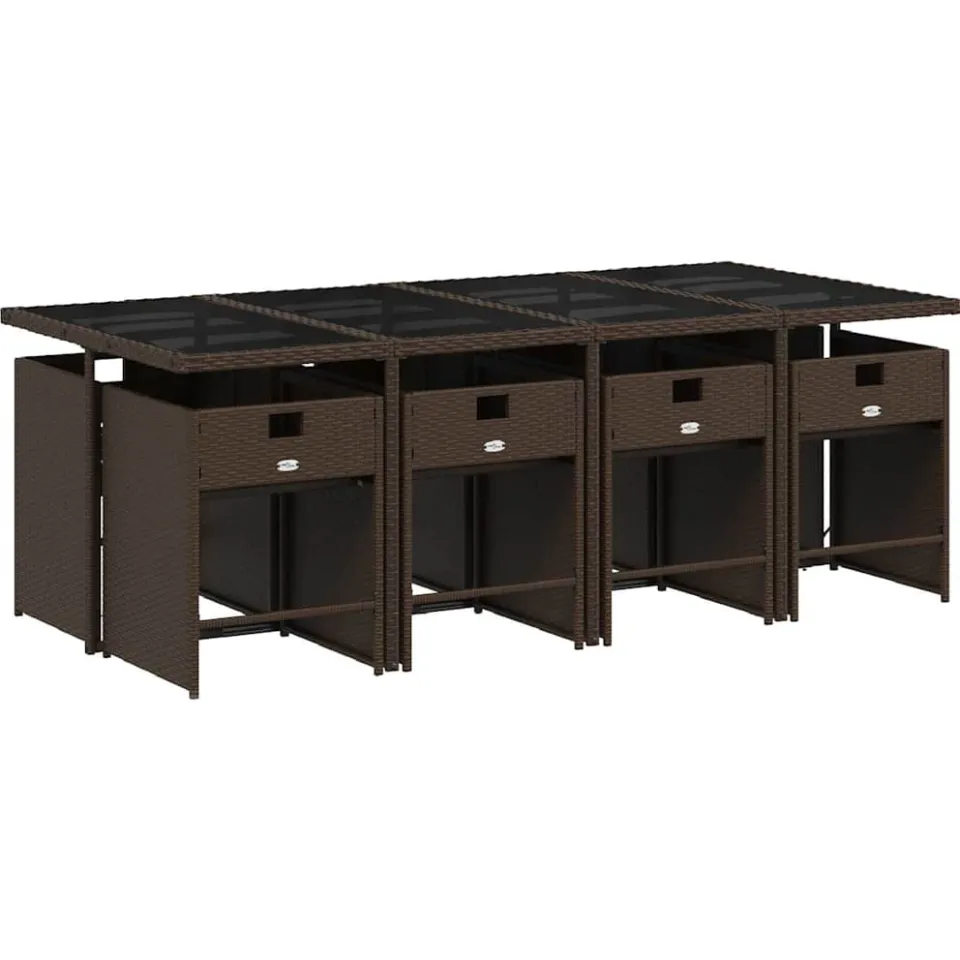 vidaXL 9-delige Tuinset met kussens poly rattan bruin, foto 2